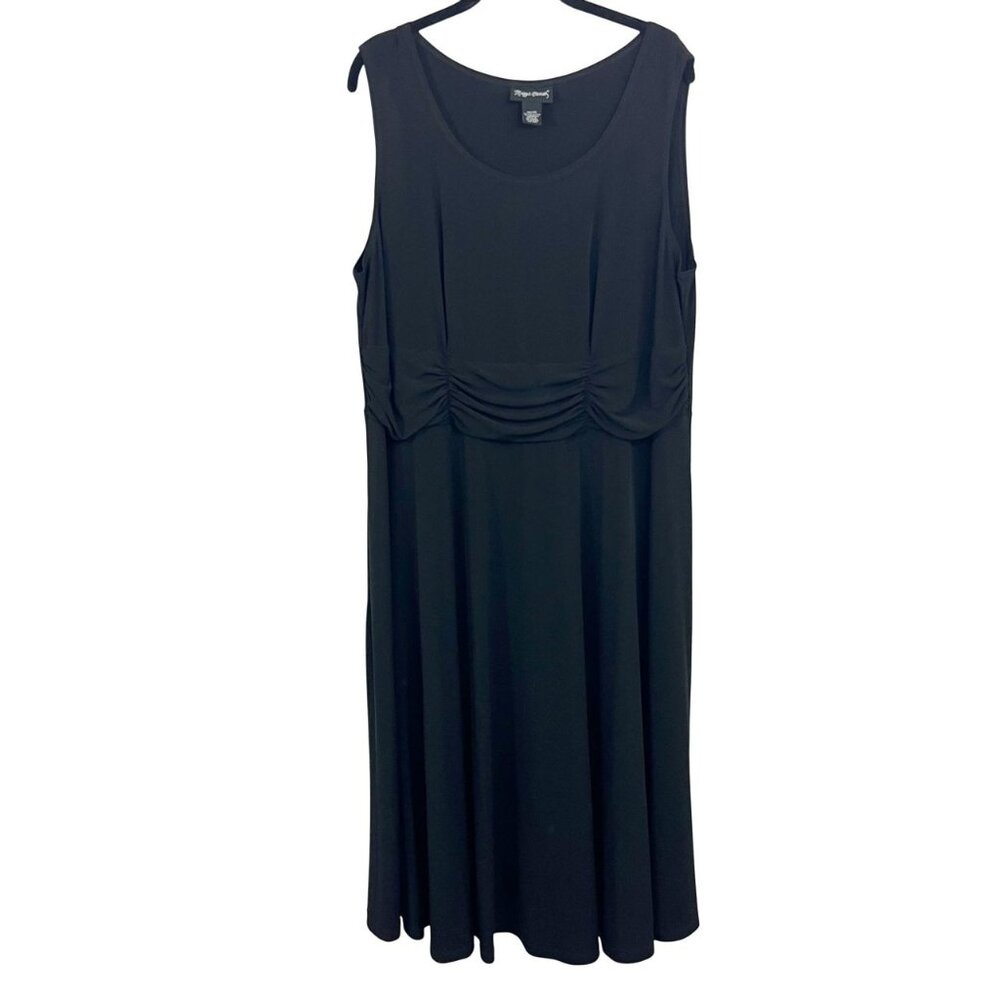 Maggie Barnes Black Ruched Sleeveless Scoop‎ Neck Midi Dress Cocktail Size 0X